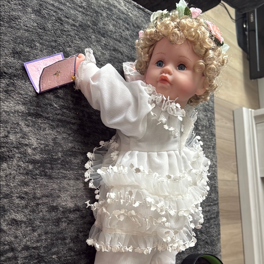 Adorable White Curly-Haired Doll